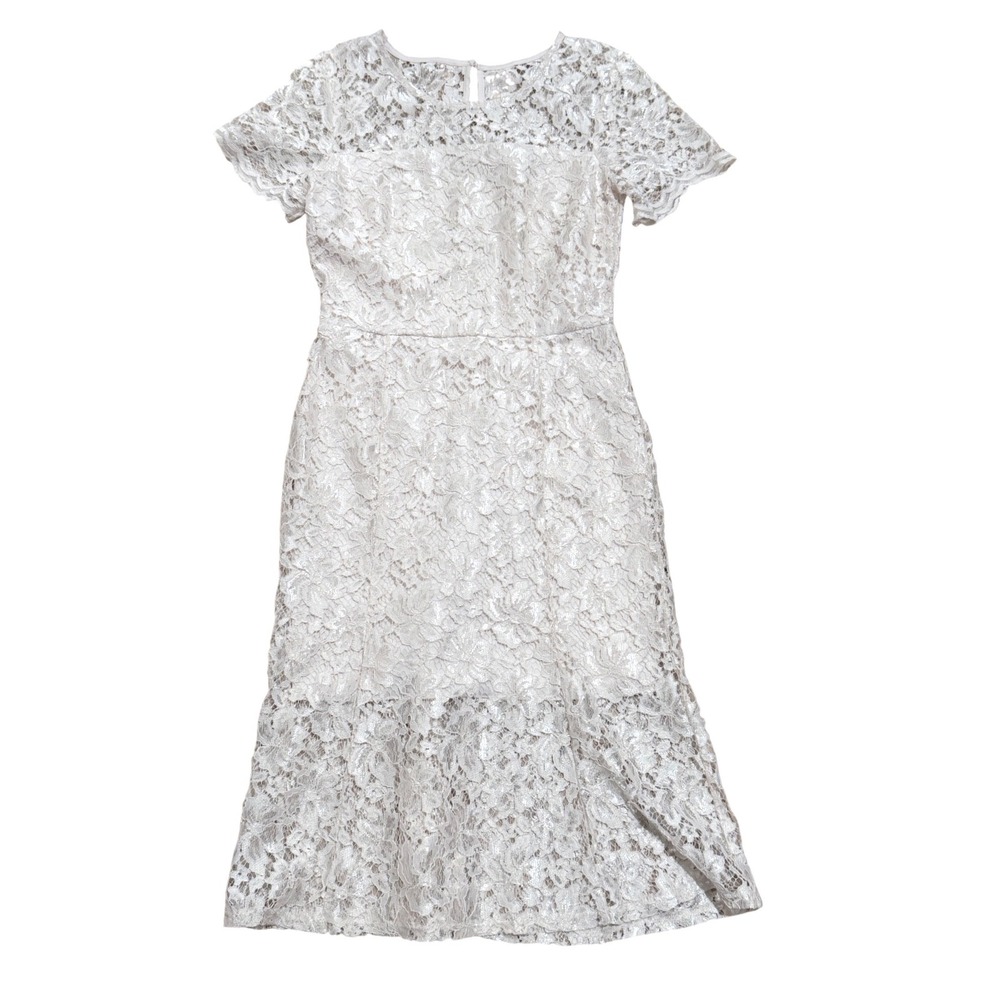 En Focus Studio Womens Winter White Floral Lace Short Sleeve Sheath Dress Size 8
